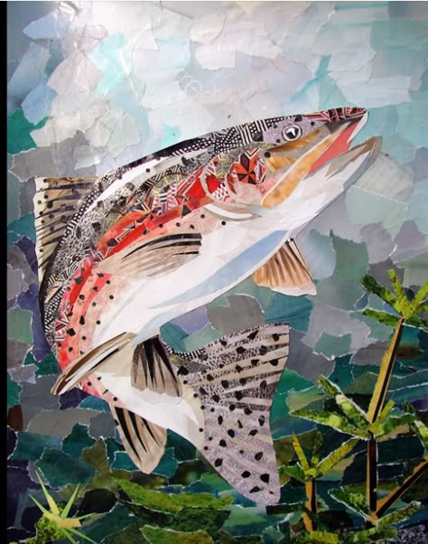 Fish Collage, Torn Paper Art, Collage Video, Hundertwasser Art, Paper Mosaic, Collage Papers, Collage Art Projects, Paper Collage Art, Magazine Collage