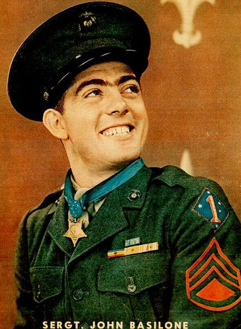 SSgt. John Basilone, USMC was awarded the Congressional Medal of Honor for his heroic fighting on Guadalcanal. John Basilone, Gunnery Sergeant, Medal Of Honor Recipients, Camp Pendleton, Vietnam Vets, Military Medals, Semper Fi, Us Marine Corps, Medal Of Honor