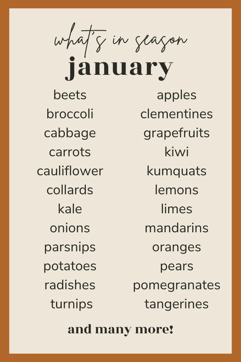 This January Produce Guide is your go-to resource for discovering exactly what is in season in the first month of the year. As we transition from the holiday season to the freshness of a new year, it's time to explore the fruits and veggies that characterize the winter season! In this guide, you’ll find a completely list of produce, plus some of our favorite recipes to make this month. January Produce, Oven Roasted Carrots, Cinnamon Simple Syrup, Salmon Chowder, Winter Cocktails Recipes, Potato Fritters, Fruit List, Whats In Season, Winter Cooking