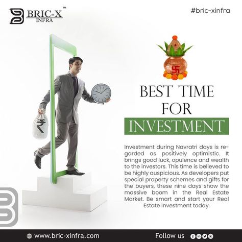 Investment during Navratri days is regarded as positively optimistic. It brings good luck, opulence and wealth to the investors. This time is believed to be highly auspicious. As developers put special property schemes and gifts for the buyers, these nine days show the massive boom in the real estate market. Be smart and start your real estate investment today. #investment #realestate #navratridays #positively #optimistic #realestateinvestment #bricxinfra #gurugram Real Estate Navratri Post, Facebook Post Design, Real Estate Advertising, Real Estate Marketing Design, Real Estate Ads, Real Estates Design, Billboard Design, Creative Advertising Campaign, Real Estate Investment