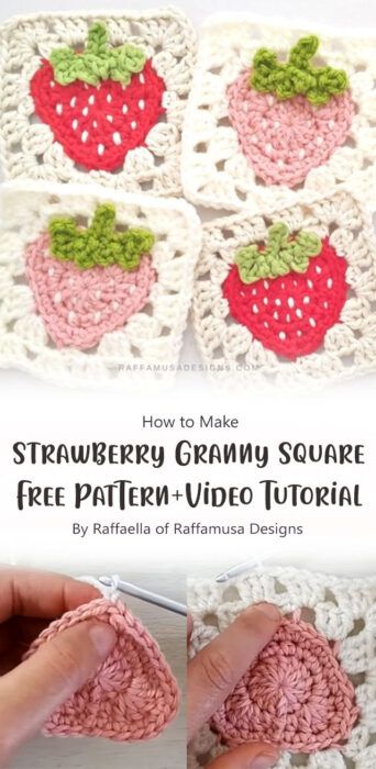 Easy Strawberry Granny Square Free Crochet Pattern Ideas - Carolinamontoni.com Mushroom Granny Square Pattern Free, Strawberry Granny Square Free Pattern, Easy Sewn Gifts, Mushroom Granny Square, Strawberry Granny Square, Mushroom Tutorial, Amigurumi Mushroom, Solid Granny Square, Granny Square Pattern Free