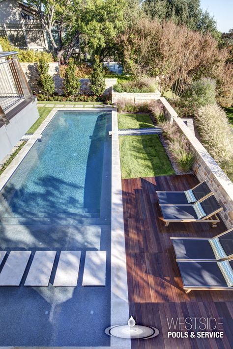 Pool idea with wood sun deck Wood Terrace, Wood Sun, Sun Deck, Pool Deck, Pool Landscaping, The Pool, Outdoor Patio, Terrace, Landscaping