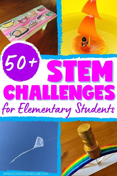 50+ STEM Challenges for Elementary Students Easy Stem Challenges, Low Prep Stem Challenges, Stem Challenges For Kids, Stem Projects Elementary, Library Magic, Unplugged Coding Activities, Challenges For Kids, Qr Code Activities, Fun Stem Activities