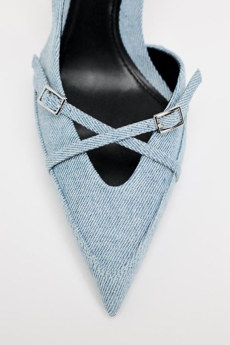 Denim Pumps, Sling Pack, Shoe Inspo, Denim Shoes, Slingbacks, Shoe Collection, Personal Style, Heel Height, Shoes Sandals