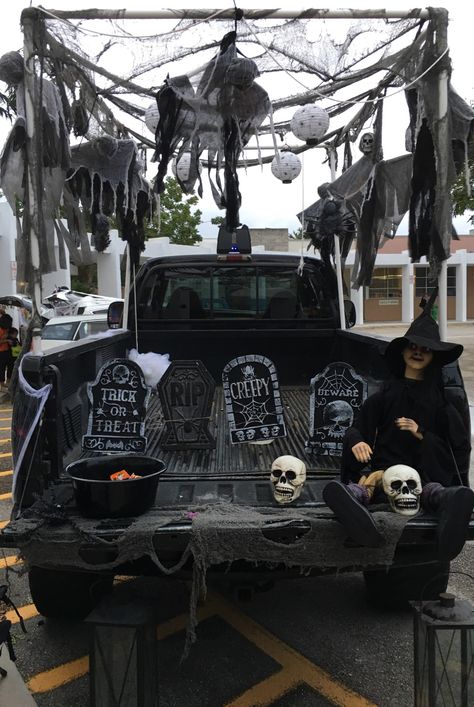 My son decorated his truck for Halloween!  Maria Hughes Halloween Diy Outdoor, Halloween Inflatables, Treat Ideas, Trunk Or Treat, Diy Outdoor, Halloween Ideas, Halloween Diy, My Son, Trunk