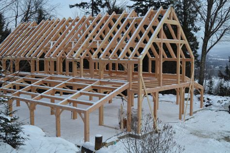 Timber Frame Barn in Stowe, VT - Vermont Frames Post And Beam Homes, Timber Frame Home Plans, Timber Frame Joinery, Timber Frame Barn, Post And Beam Home, Timber Frame Building, Timber Frame Construction, Timber Frames, Pole Barn House Plans