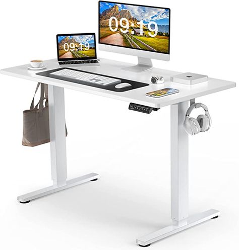 Sweetcrispy Electric Standing Desk, 40 x 24in Adjustable Height Electric Stand up Desk Standing Computer Desk Home Office Desk Ergonomic Workstation with 3 Memory Controller, White Table For Computer, Ergonomic Computer Workstation, Standing Desk Adjustable, Desk Adjustable Height, Desk Standing, Standing Office, Desk For Home Office, Home Office Modern, Electric Desk