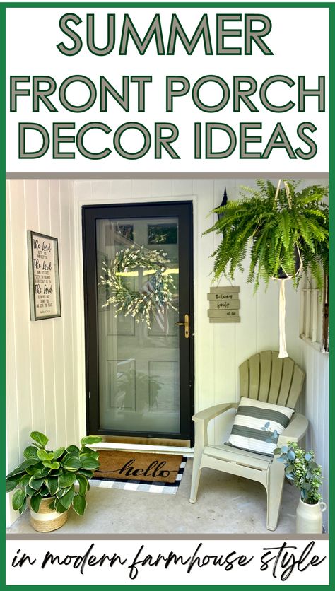 If you’re looking for cheap summer porch decorating ideas. look here! You can create a relaxing modern farmhouse feel to your front porch, even if you have a small porch or are on a budget! Come take a look and see how I made it happen! Easy summer decorating ideas to incorporate! Summer Porch Ideas, Small Porch Decorating Ideas, Small Porch Decor, Modern Front Porches, Front Porch Decorating Ideas, Small Porch Decorating, Summer Front Porch Decor, Porch Wall Decor, Summer Porch Decor