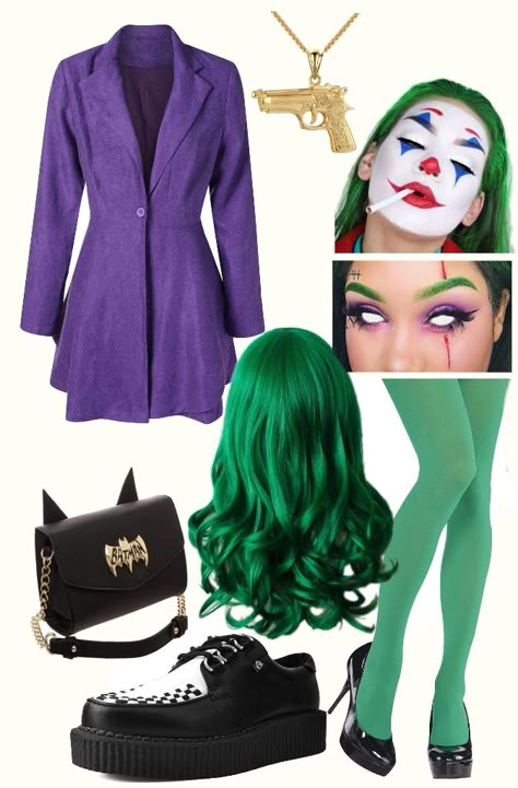 Women’s the Joker Halloween cosplay costume idea #halloween #halloweenmakeup #joker #thejoker #batman #jokercostume #halloweencostumes #halloweencostumesforwomen #halloweencostumeideas #cosplaystyle #cosplaycostumes Diy Joker Costume, Female Joker Halloween, Female Joker Costume, Costume Joker, Joker Women, Joker Halloween Costume, Joker Joker, Halloweenský Makeup, Female Joker