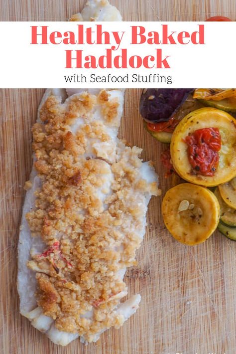 This healthy baked haddock topped with delicious seafood stuffing is a restaurant quality meal that you can make at home in less than thirty minutes. #dinner #kidfriendly #quickandeasy Baked Stuffed Haddock, Stuffed Haddock, Grilled Haddock, Baked Haddock Recipes, Crabmeat Stuffing, Seafood Stuffing, Baked Haddock, Haddock Recipes, Cooked Fish