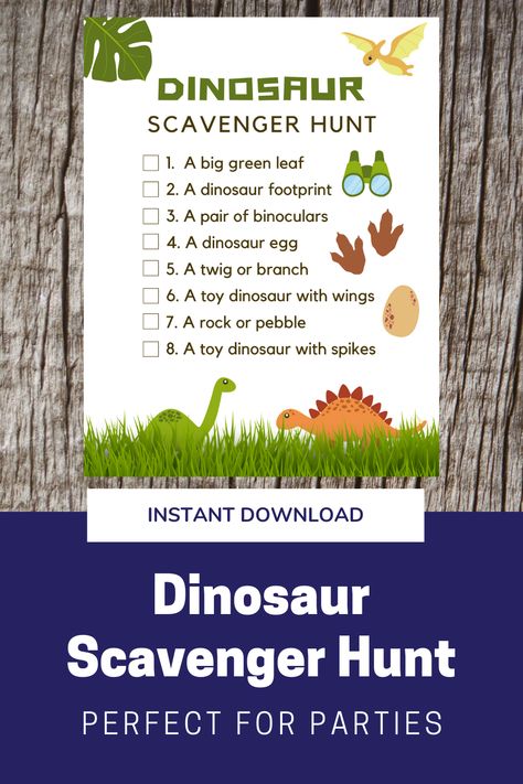 Dinosaur Scavenger Hunt, Dinosaur Party Activities, Dinosaur Party Games, Dinosaur Activity, Dinosaur Birthday Theme, Jurassic Park Birthday, Scavenger Hunt Printable, Scavenger Hunt Birthday, Dinosaur Birthday Party Decorations