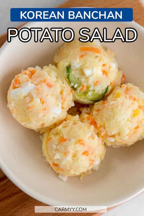 Korean Inspired Appetizers, What To Eat With Potato Salad, Cold Mashed Potato Salad, Easy Korean Appetizers, Chinese Potato Salad, Korean Mashed Potatoes, Korean Mashed Potatoes Recipe, Vietnamese Potatoes, Korean Potluck Dishes