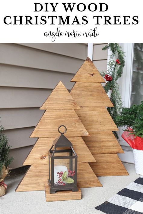 Wood Christmas Tree For Porch, Easy Wood Christmas Tree, Outdoor Wooden Christmas Trees Diy, Christmas Wood Projects To Sell, Diy Wood Crafts To Sell, Diy Wood Christmas Gifts, Wooden Christmas Crafts Diy, Diy Wood Christmas Decorations, Small Wood Christmas Tree