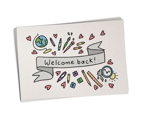 PRICES MAY VARY. CUTE & UNIQUE - These back to school welcome postcards for students are perfect to use as postcards to students, teachers, parents, etc. EASY TO USE - These back to school postcards measure 5 3/4" x 3 7/8" and feature preprinted lines on the back for your message and recipients address THICK & TEXTURED FINISH - Sugartown Greetings postcards are made from a high quality, thick textured felt cardstock that provides a distinguished look and feel to your recipient and is strong enou Welcome Back Cards, Teachers Office, School Kids Crafts, Welcome Card, Welcome Back To School, Student Council, School Posters, School Kids, Diy Cards