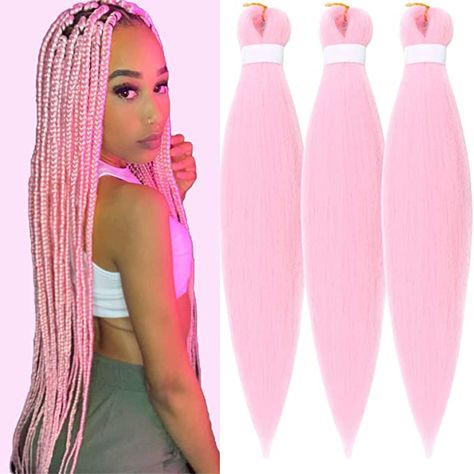 Light Pink Box Braids, Pink Braiding Hair, Pink Box Braids, Box Braids Knotless, Amazon Wigs, Pink Braids, Dipped Hair, Box Braid Hair, Kanekalon Braiding Hair