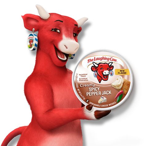 The Laughing Cow with Creamy Spicy Pepper Jack Happy Cow Cheese, Animated Cow, Fun Snack Ideas, The Laughing Cow, Cheese At Home, Bus Design, Spreadable Cheese, Cow Cheese, Cheese Wedge