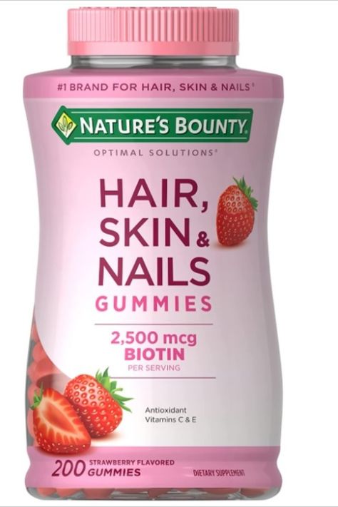 SUPPORTS BEAUTIFUL HAIR GLOWING SKIN AND HEALTHY NAILS: Delicious strawberry-flavored gummies contain biotin vitamins; minerals; antioxidants and other nutrients consistently found in healthy hair skin and nails Nature's Bounty Hair Skin And Nails, Hair Skin Nails Gummies, Hair Skin Nails Vitamins, Hair And Nails Vitamins, Nail Vitamins, Hair Skin And Nails, Gummy Vitamins, Maintaining Healthy Hair, Nature's Bounty