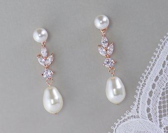 Pearl Drop Bridal Earrings, Drop Bridal Earrings, Pearl Wedding Earrings, Pearl Drop Earrings Bridal, Rose Gold Bridal Earrings, Bridesmaids Earrings, Crystal Bridal Earrings, Bridal Accessories Jewelry, Pearl Earrings Wedding