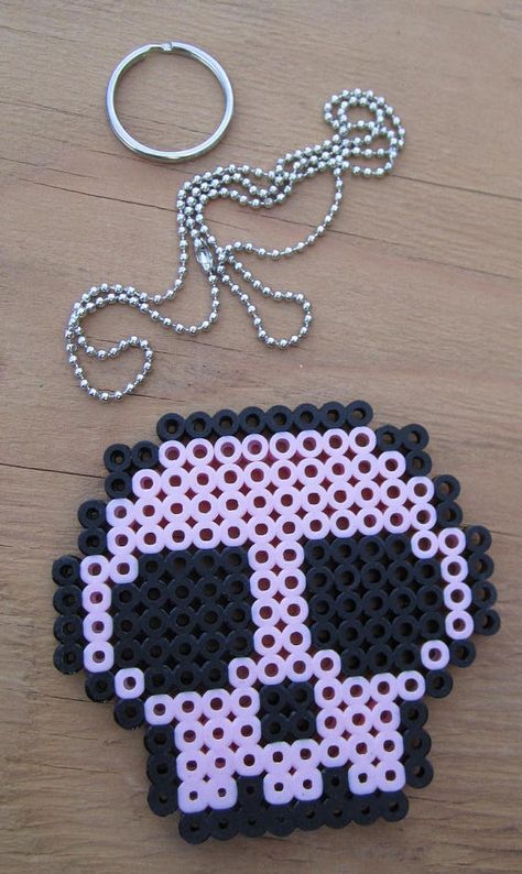 Pink And Black Skull Made In Perler beads Your by GiacomoDesigns, $7.00 Skull Perler, Student Crafts, Hamma Beads Ideas, Skull Crafts, 3d Perler Bead, Perler Crafts, Hama Beads Patterns, Melty Beads, Diy Perler Beads