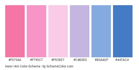 Here I Am Color Scheme » Blue » SchemeColor.com Blue To Pink Color Palette, Pink Purple Blue Color Scheme, Pink Purple Blue Colour Palette, Pink Blue Pallette, Pink And Blue Palette Colour Schemes, Pink Purple Blue Palette, Pink Blue Color Scheme, Blue Pink Purple Color Palette, Preppy Color Scheme