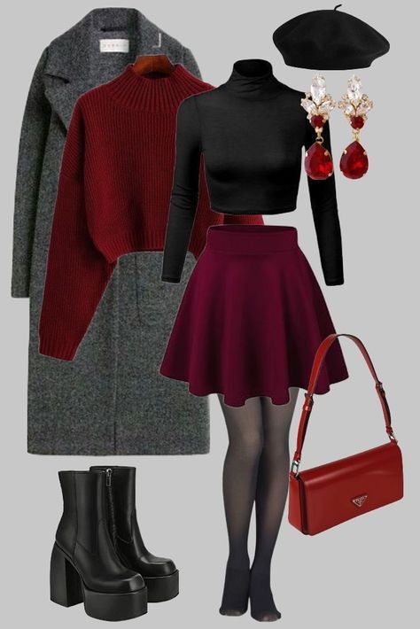 Winter Dress Skirt Outfits, Colorful Cold Outfits, Cool Tone Fall Outfits, Skirt Looks Winter, Winter Outfit Aesthetic 2024, Smart Casual With Boots, Short Skirt Long Jacket Outfit, Cute Winter Clothes For Women, Formal Cold Weather Outfits