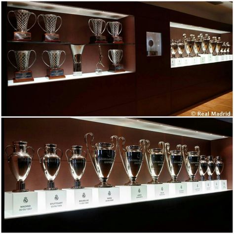 Award Room, Trophy Display Ideas, Trophy Display Shelves, Canning Garden, Trophy Cabinets, Trophy Stand, Trophy Display Case, Trophy Wall, Real Madrid Champions League