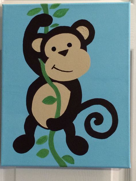 Monkey Painting Ideas, Monkey Painting Acrylic Easy, Monkey Painting Easy, Cute Monkey Painting, Monkey Canvas Painting, High Paintings, Monkey Painting, Paint Monkey, Baby Room Paintings