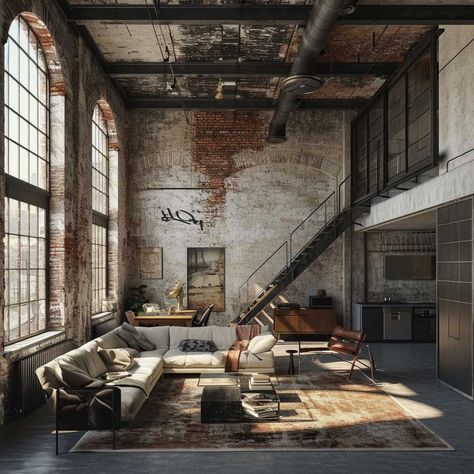 Transform Your Space with Industrial Living Room Design Ideas • 333+ Art Images Industrial Living Room, Brick Interior Wall, Loft Stil, Living Room Setup, Industrial Living, Industrial Livingroom, Loft Decor, Industrial Interior Design, Living Room Loft