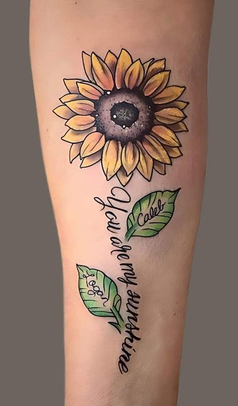 Sunflower Smiley Face Tattoo, Sunflower Tattoo You Are My Sunshine, Tattoo For Two Sons, You Are My Sunshine Tattoo Mom Daughter, Minimalistic Sunflower Tattoo, Nephew Tattoo, You Are My Sunshine Tattoo, Womens Arm Tattoos, Upper Chest Tattoos For Women