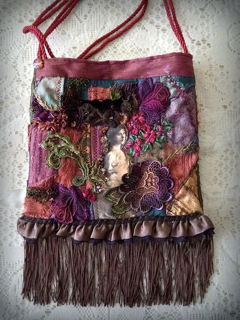 Shabby Chic Bags, Lace Purse, Boho Chic Bags, Bags Fabric, Purse Ideas, Textile Bag, Crazy Patchwork, Cuff Bracelets Handmade, Bohemian Bags