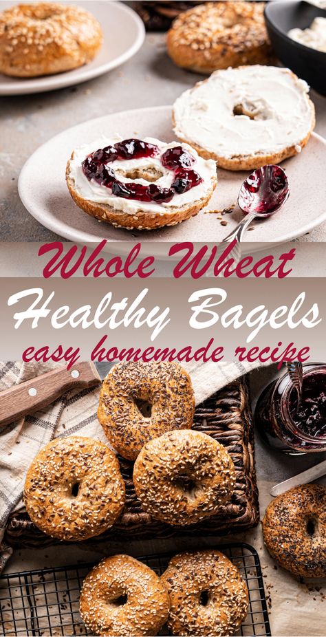 Elevate your breakfast game with these homemade whole wheat bagels that are as delicious as they are nutritious. Perfectly chewy with a hint of nutty flavor, this go-to recipe will guide you through creating bakery-quality bagels right in your own kitchen. Whether you're a seasoned baker or a beginner, these step-by-step instructions will help you achieve that perfect golden crust and soft interior. Top them with your favorite spreads or enjoy them plain; either way, they’re sure to become a family favorite. Get ready to impress with these wholesome, satisfying bagels that are perfect for any time of day. High Fiber Bagels, Multigrain Bagel Recipe, Easy Healthy Bagel Recipe, Whole Grain Bagel Recipe, Whole Wheat Bagels Recipe Homemade, Whole Wheat Bagel Recipe, Wheat Bagel Recipe, Healthy Bagel Recipe, Bagels Recipe Homemade