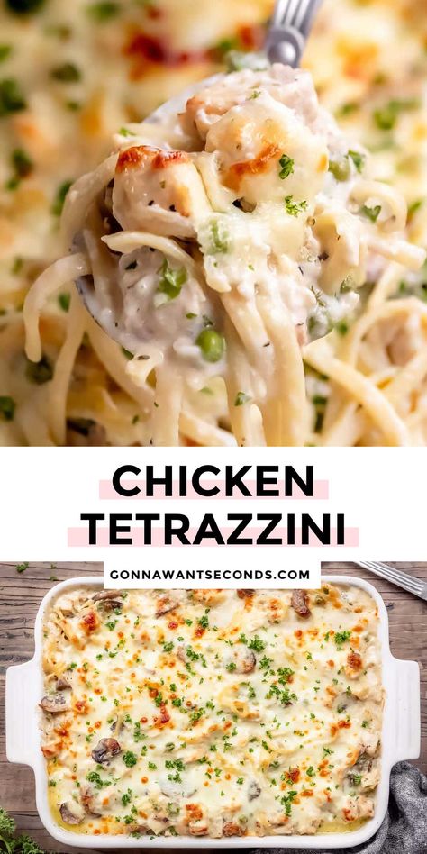 Million Dollar Chicken Tetrazzini, Chicken Tezzarini Recipe, Chicken Tretazzini Recipe, Chicken Tetrazzini Easy, Baked Noodle Casserole, Chicken Ole, Chicken Helper, Chicken Tetrazzini Casserole, Pasta And Chicken