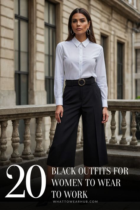 Find the best black outfits tailored for office settings. From structured blazers to fitted pants, these pieces deliver a professional and polished look that suits every business casual or formal office dress code. #OfficeOutfits #ProfessionalStyle #BlackOnBlack Outfits For Office, Formal Office Dress, Best Black Outfits, Black Outfits For Women, Chic Black Outfits, Workwear Chic, Office Dress Code, Fitted Pants, Formal Office