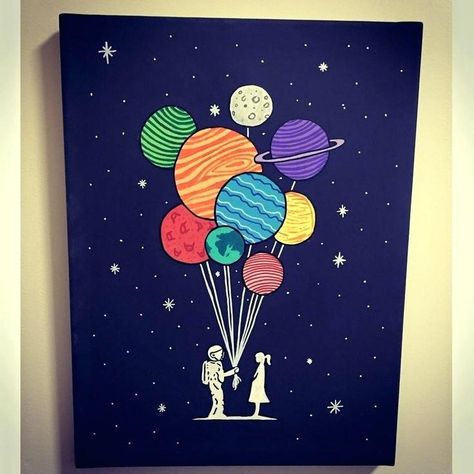 Planet Painting, Simple Canvas Paintings, Cute Canvas Paintings, Easy Canvas Art, Easy Canvas Painting, Galaxy Painting, Cute Paintings, Canvas Painting Diy, Cute Canvas