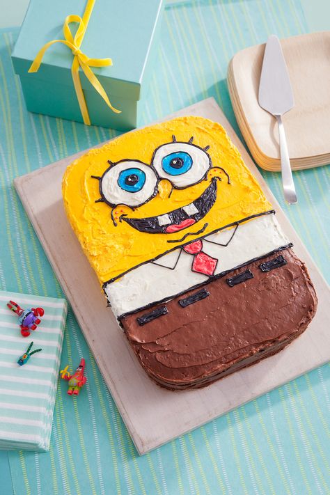 SpongeBob Birthday Cake Recipe Spongebob Squarepants Cake, Spongebob Squarepants Party, Spongebob Birthday Cake, Spongebob Cake, 25th Birthday Cakes, Spongebob Birthday Party, Pinterest Cake, Spongebob Party, Spongebob Birthday