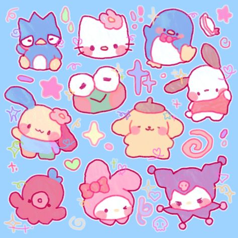 draw this with ur non-dominant hand challenge for sanrioctober 2023 ! tags: sanrio hello kitty badtz-maru tuxedo sam usahana keroppi pochacco my melody kuromi chu chu taco y2k art style Sanrio Fanart, Nail Collage, Silly Doodles, Hello Sanrio, Tuxedo Sam, Y2k Art, Sketchbook Inspo, Hello Kitty Characters, Badtz Maru