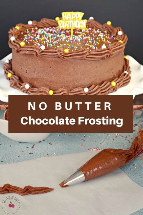 This No Butter Chocolate Frosting is shortening (criso) based, easy, light, tasty and perfect for decorating. It does not require refrigeration and is shelf-safe for days. #frosting #chocolate #icing #shortening #nobutter #crisco Butter Chocolate Frosting, Crisco Frosting, Frosting Without Butter, Chocolate Icing Recipes, Frosting Chocolate, Chocolate Frosting Recipes, Icing Frosting, Decorating Cakes, Food Stamps