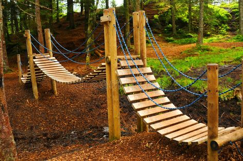 Wood Play Structure, Wooden Playground Ideas, Cottage Playground, Homemade Playground, Playground Bridge, Simple Playground, Tree Playground, Playground Wood, Forest Playground