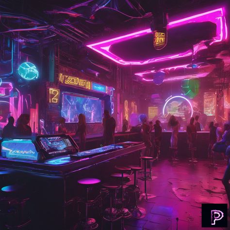 Dive into the electric energy of a neon punk nightclub, where neon lights and holographic displays set the scene. 🎶🔊   What vibrant nightlife will your art illuminate today?   #AI #Art #PicassoAIArt #NeonPunk #Nightclub #Futuristic City Punk Aesthetic, Neon Stage Design, 1980s Nightclub, Night Club Illustration, Neon Bar Aesthetic, Futuristic Nightclub, Nightlife Aesthetic Club, Cyberpunk Nightclub, Neon Bedroom Aesthetic