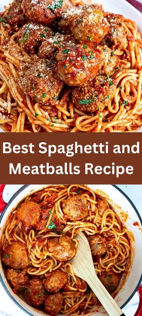 Best Spaghetti and Meatballs Recipe Best Spaghetti Meatballs, Spaghetti And Meatball Sauce Recipe, Spaghetti Recipes Meatballs, Easy Beginner Recipes Dinners, Speggetti And Meatballs Recipes, Meatball And Spaghetti Recipe, Meatball Recipes For Spaghetti, Best Spaghetti And Meatball Recipes, Homemade Meatballs For Spaghetti