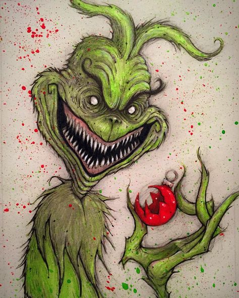 creature Creepy Artwork, O Grinch, Grinch Drawing, Christmas Drawing Ideas, Creepy Pics, Printable Halloween Art, Spooky Spooky, Christmas Art Print, Horror Cartoon