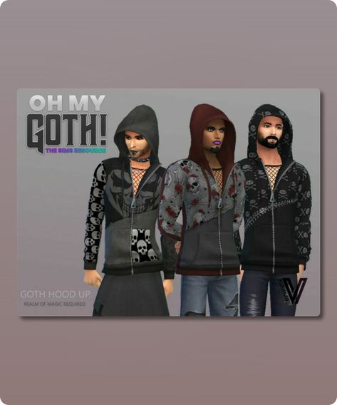 Sims 4 Oh My Goth Hood Up Keep the mystery of your true nature from the rest of the world with one of these eight Goth hoodies. Skulls are featured in each design because a true Goth is always obsessed with futility of life. Filesize: 1 MB Type: Tops Recoloring Allowed: See TOU on myContinue reading "OH MY Goth Hood UP By Simmiev" #sims4cc #goth #clothing #sims4 #everyday #tops Sims 4 Reaper Cc, Sims 4 Cc Goth, Cc Packs, Mod Jacket, Sims 4 Cc Download, Goth Clothing, Sims 4 Cc Packs, Skull Clothing, Best Sims