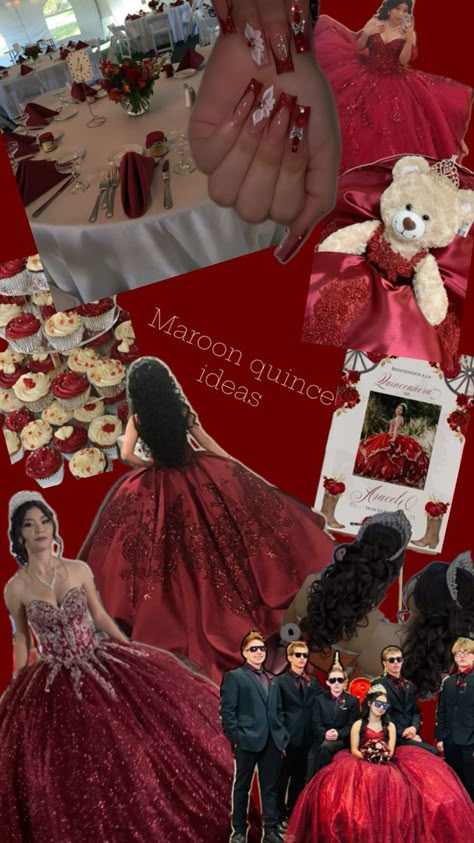 Red Quinceanera Ideas Decor, Maroon Quinceanera Dresses, Masquerade Quinceanera Ideas, Red Quinceanera Ideas, Quinceanera Red, Quinceanera Dances, Royal Blue Homecoming Dresses, Quince Themes, Mexican Quinceanera Dresses