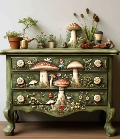 Cool Dresser, Mushroom Aesthetic, Cottage Core Home, Diy Room Furniture, Aesthetic Cozy, Mushroom Decor, Cute Bedroom Decor, Cozy Room Decor, Dream Room Inspiration