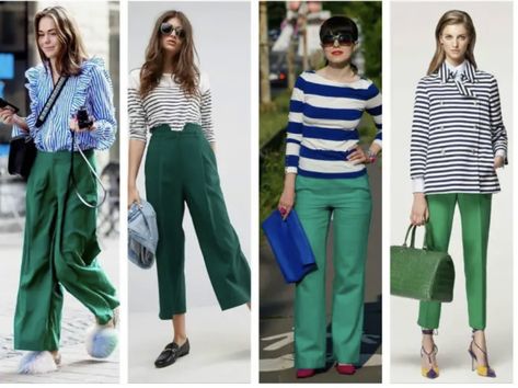 Green Pants For Women, Women’s Green Pants Outfit, Work Outfits Green Pants, Green Wide Leg Pants Outfit Summer, Kelly Green Jeans Outfit, What To Wear With Green Wide Leg Pants, Green Wide Trousers Outfit, Green Cullotes Outfit Casual, High Waisted Green Pants Outfit