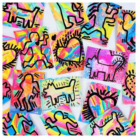 Keith Haring Art Lesson Elementary, Banksy Art Lesson, Keith Haring Art Project, Easy First Grade Art Projects, 2nd Grade Art Project, Kindergarten Shape Art, Pre K Art Lessons, Second Grade Art Lessons, Keith Haring Art Projects For Kids