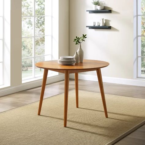 Ebern Designs Guthmund Dining Table & Reviews | Wayfair Mid Century Dining Table, Round Wood Dining Table, Round Table Top, Mid Century Dining, Dining Room Bar, Casual Dining, Modern Round, Rectangular Table, Wood Dining Table