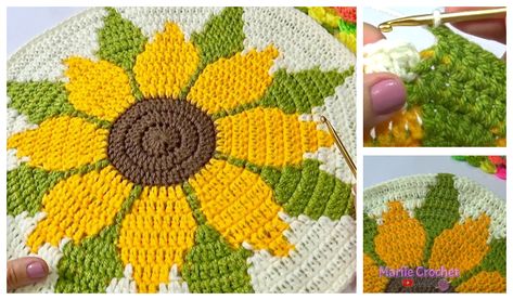 Tapestry Crochet Sunflower Mandala Free Pattern + Video Crochet Sunflower Doily, Sunflower Doily Free Pattern, Sunflower Tapestry Crochet, Crochet Sunflower Table Runner Free Pattern, Crochet Flower Pattern Free, Crochet Sunflower Mandala, Crochet Flower Placemats, Sunflower Crochet Rug Pattern, Crochet Sunflower Placemat