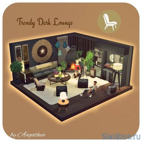 Sims 4 Lounge Room, Sims 4 Lounge, Dark Lounge, Sims 4 Cottage, Sims 4 House Plans, Sims House Design, Sims 4 Houses, Sims House, The Sims4