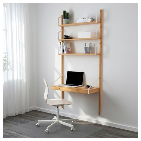 SVALNÄS Wall-mounted storage combination - bamboo - IKEA Ikea Svalnas, Cheap Office Furniture, Ikea Wall, Ikea Desk, Wall Mounted Desk, Dekorasi Kamar Tidur, Wall Desk, Desk Shelves, Home Desk